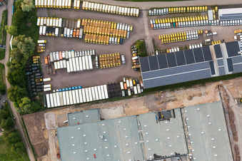 Aerial view of Industrial estate and company settlement Sued with Engel & Engel GmbH DHL-Paket-Transporter-Verwertung in Rohrbach in the state Rhineland-Palatinate, Germany