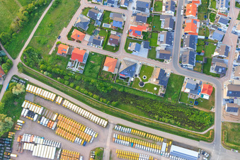 Aerial photograpy of Mosaic of parcel vans for recycling on the premises of Engel & Engel GmbH | Trade in commercial vehicles, forklifts and construction machinery in Rohrbach in the state Rhineland-Palatinate, Germany