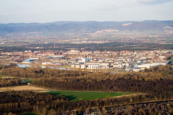 Rhine harbor from the southwest in the district Rheinau in Mannheim in the state Baden-Wuerttemberg, Germany