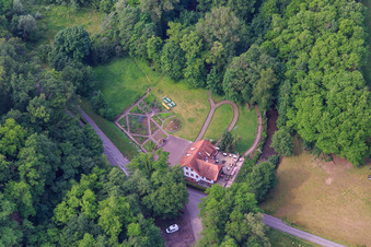 Café and garden on the Lauter in the district Sankt Germanshof in Wissembourg in the state Bas-Rhin, France