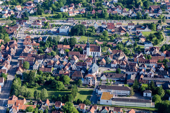 Oblique view of Town View of the streets and houses of the residential areas in Soultz-sous-Forets in Grand Est, France