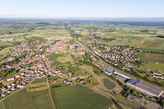 Aerial photograpy of Kutzenhausen in the state Bas-Rhin, France