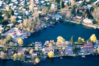 Swan pond in the Blue Adriatic recreation area in Altrip in the state Rhineland-Palatinate, Germany