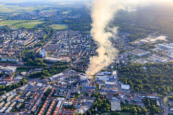 Aerial photograpy of Major fire in Speyer in the state Rhineland-Palatinate, Germany