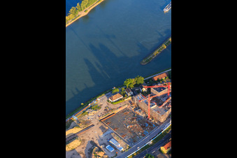 Aerial view of Construction site for residential development AM FLUSS at the Old Port Speyer in Speyer in the state Rhineland-Palatinate, Germany