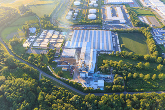 Oblique view of Saint-Gobain Isover G+H AG on the Am Flugplatz industrial estate in Speyer in the state Rhineland-Palatinate, Germany