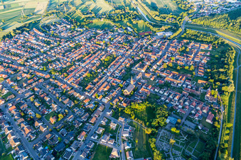 From the west in the district Rußheim in Dettenheim in the state Baden-Wuerttemberg, Germany