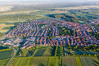 Aerial view of Village view in the district Russheim in Dettenheim in the state Baden-Wurttemberg, Germany