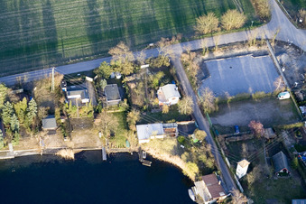 Aerial view of Middle path at the Swan Pond in the Blue Adriatic recreation area in Altrip in the state Rhineland-Palatinate, Germany