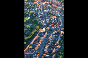 Aerial photograpy of Main Street in the district Liedolsheim in Dettenheim in the state Baden-Wuerttemberg, Germany