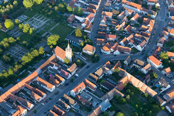 Oblique view of Main Street in the district Liedolsheim in Dettenheim in the state Baden-Wuerttemberg, Germany