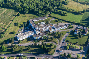 Aerial view of Hospital grounds of the Clinic Centre Hospitalier de la Lauter in Wissembourg in Grand Est, France