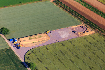 Aerial photograpy of Construction site of the EnBW wind farm Freckenfeld - for wind turbine with 6 wind turbines in Freckenfeld in the state Rhineland-Palatinate, Germany