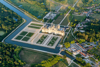 Channels and Building complex in the park of the castle Schloss Chambord in Chambord in Centre-Val de Loire, France