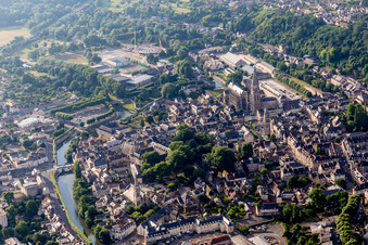 Aerial photograpy of City view on the river bank of Loir in Vendome in Centre-Val de Loire, France