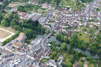 Montoire-sur-le-Loir in the state Loir et Cher, France seen from above