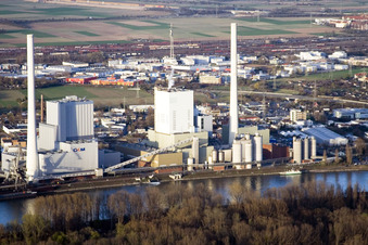 Oblique view of GKM from the south in the district Neckarau in Mannheim in the state Baden-Wuerttemberg, Germany