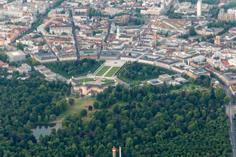Aerial photograpy of Castle Park in the district Innenstadt-West in Karlsruhe in the state Baden-Wuerttemberg, Germany