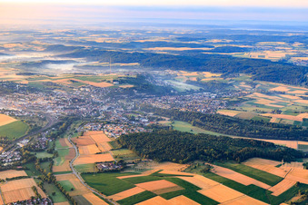 View of the town from the northwest in the morning in Mühlacker in the state Baden-Wuerttemberg, Germany