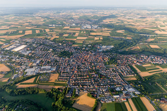 Aerial view of Town View of the streets and houses of the residential areas in Markgroeningen in the state Baden-Wurttemberg, Germany