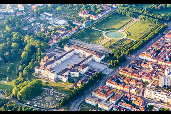 Oblique view of Building complex in the park of the castle Residenzschloss Ludwigsburg in Ludwigsburg in the state Baden-Wurttemberg, Germany