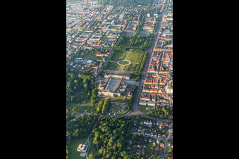 Building complex in the park of the castle Residenzschloss Ludwigsburg in Ludwigsburg in the state Baden-Wurttemberg, Germany out of the air