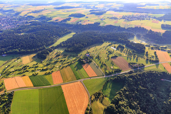 Aerial photograpy of Golf course of the Golf and Country Club Haghof eV in the district Breitenfürst in Welzheim in the state Baden-Wuerttemberg, Germany