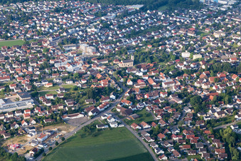 Aerial view of Town View of the streets and houses of the residential areas in Mutlangen in the state Baden-Wurttemberg, Germany