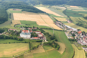 Aerial view of Complex of buildings of the monastery ond museum Neresheim in Neresheim in the state Baden-Wurttemberg, Germany