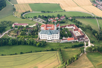 Oblique view of Complex of buildings of the monastery ond museum Neresheim in Neresheim in the state Baden-Wurttemberg, Germany