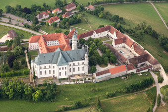Complex of buildings of the monastery ond museum Neresheim in Neresheim in the state Baden-Wurttemberg, Germany from above