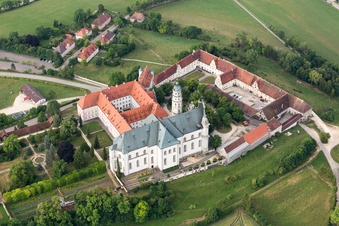 Complex of buildings of the monastery ond museum Neresheim in Neresheim in the state Baden-Wurttemberg, Germany out of the air