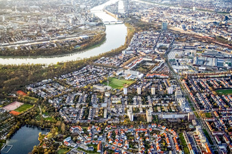 Almenhof, Lanz-KH and Moll-Gymnasium in the district Niederfeld in Mannheim in the state Baden-Wuerttemberg, Germany