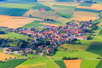 Aerial view of Village view from the north in the district Aufhausen in Forheim in the state Bavaria, Germany