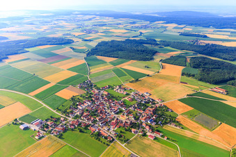 Aerial photograpy of Village view from the northwest in the district Bollstadt in Amerdingen in the state Bavaria, Germany