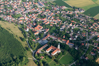 Aerial photograpy of Complex of buildings of the monastery Moenchsdeggingen in Moenchsdeggingen in the state Bavaria, Germany