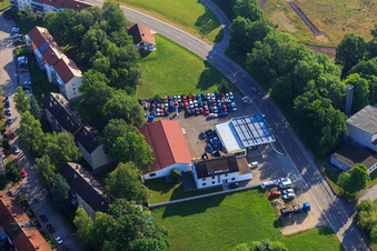 Oberholzner gas station with scrap car storage area in Donauwörth in the state Bavaria, Germany