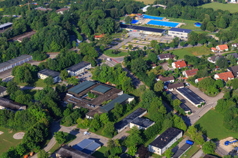 Former barracks area (Alfred Delp Quarter) in front of the outdoor pool on the Schellenberg in Donauwörth in the state Bavaria, Germany