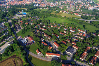 Aerial view of Residential area between Benno-Benedicter-Straße and Parkstr in Donauwörth in the state Bavaria, Germany