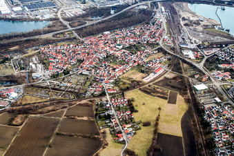 City from the west in Wörth am Rhein in the state Rhineland-Palatinate, Germany