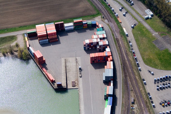 Container port in the district Maximiliansau in Wörth am Rhein in the state Rhineland-Palatinate, Germany