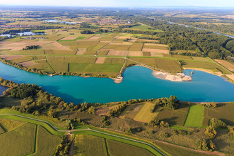 Polder dam behind the Rheinzabern quarry lake in Neupotz in the state Rhineland-Palatinate, Germany