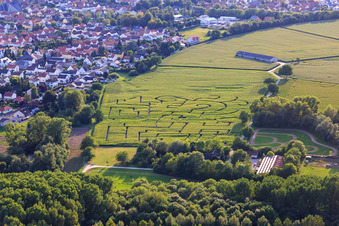 Corn labyrinth at Seehof (Aussiedlerhof) in Leimersheim in the state Rhineland-Palatinate, Germany