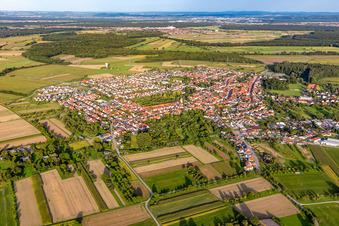 Aerial view of From the west in the district Liedolsheim in Dettenheim in the state Baden-Wuerttemberg, Germany