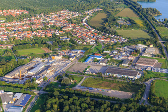 Industrial park with Schneider Betonfertigteilewerk GmbH and In d. Kühweid with Ledo Plus, Kail Interfood GmbH in the district Huttenheim in Philippsburg in the state Baden-Wuerttemberg, Germany