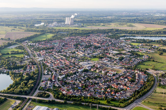Nuclear power plant from the east in Philippsburg in the state Baden-Wuerttemberg, Germany