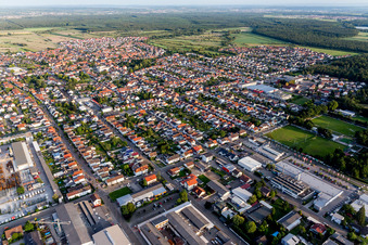 District Oberhausen in Oberhausen-Rheinhausen in the state Baden-Wuerttemberg, Germany from the plane