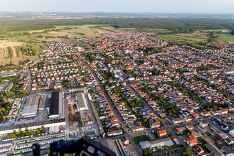 Bird's eye view of District Oberhausen in Oberhausen-Rheinhausen in the state Baden-Wuerttemberg, Germany