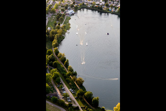 Aerial view of St. Leoner See, water ski facility in the district Sankt Leon in St. Leon-Rot in the state Baden-Wuerttemberg, Germany