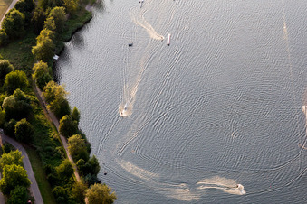 Oblique view of St. Leoner See, water ski facility in the district Sankt Leon in St. Leon-Rot in the state Baden-Wuerttemberg, Germany